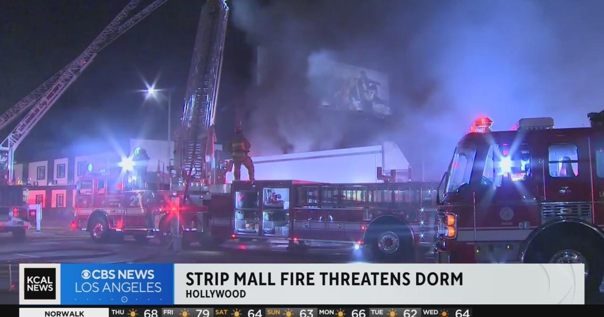 Overnight strip mall fire threatens dorm in Hollywood - CBS Los Angeles