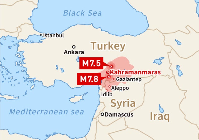 February 6, 2023 Turkey earthquake epicenter map (English version)