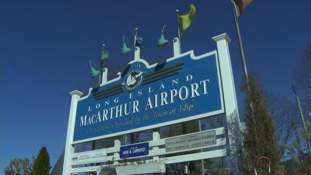 A sign for Long Island MacArthur Airport. 
