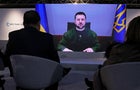 Ukrainian President Volodymyr Zelenskyy speaks via video link to the Munich Security Conference on Feb. 17, 2023, in Munich, Germany. 