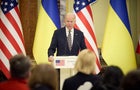 President Biden and Ukrainian President Volodymyr Zelenskyy hold a joint news conference in Kyiv, Ukraine, on Feb. 20, 2023. 