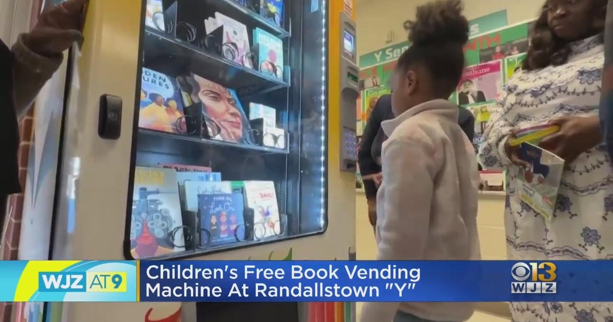 Children's free book vending machine at Randallstown "Y" CBS Baltimore