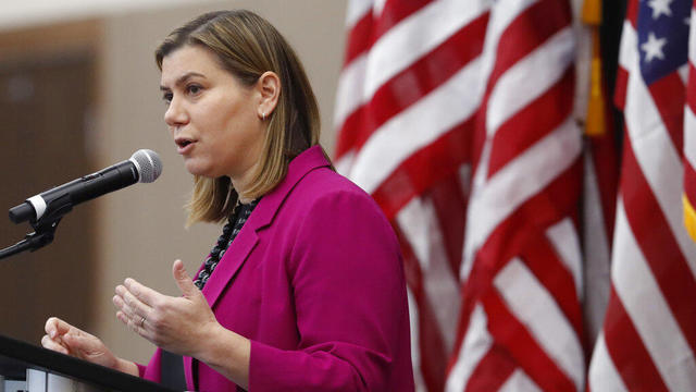 Rep. Elissa Slotkin speaks to reporters at a press conference on Nov. 9, 2022 in East Lansing, Michigan. 