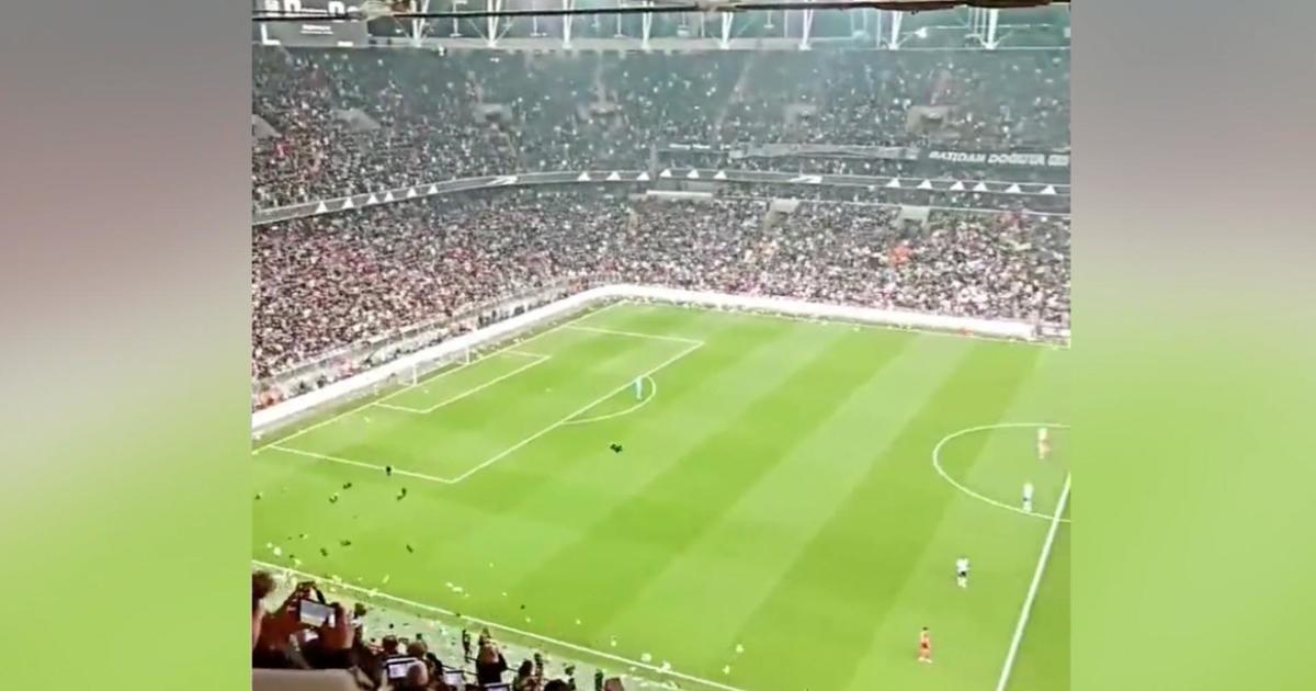 Fans throw stuffed toys onto soccer field for survivors of Turkey and Syria earthquakes
