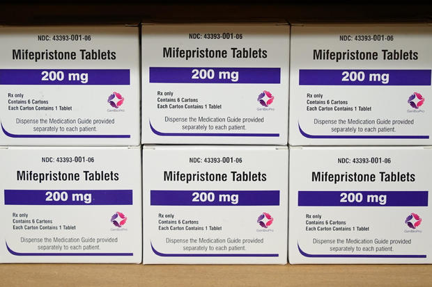 Boxes of the drug mifepristone sit on a shelf at the West Alabama Women's Center in Tuscaloosa, Alabama, on March 16, 2022. 