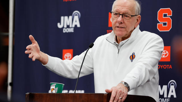 Head coach Jim Boeheim of the Syracuse Orange address the media after a mens basketball game between the Syracuse Orange and the Wake Forest Demon Deacons at JMA Wireless Dome on March 4, 2023 in Syracuse, New York. 