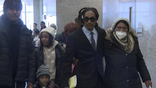 Sheldon Thomas leaves court with his grandmother and others. 