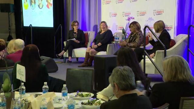 CBS2's Dana Tyler moderates a panel with marketing executive Fiona Bruder, National Hockey League exec Kimberly B. Davis and publisher Dee DelBello. 