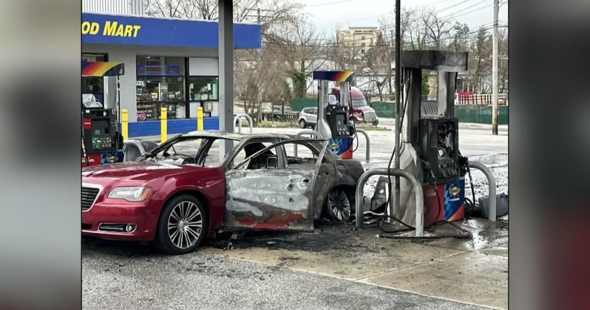 Person sets fire to own car, gas pump at Baltimore gas station - CBS ...