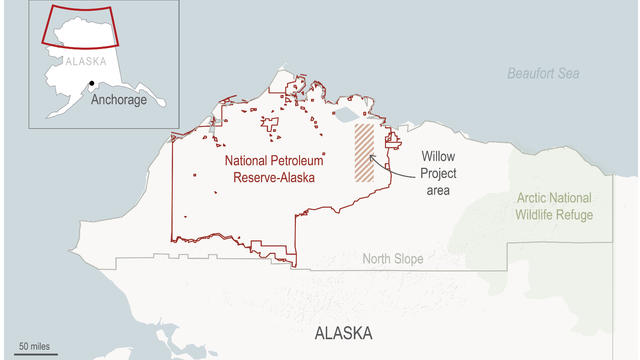 A map showing the lands approved for use in the WIllow Project in Alaska. 