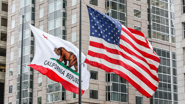 US and California Republic Flags 