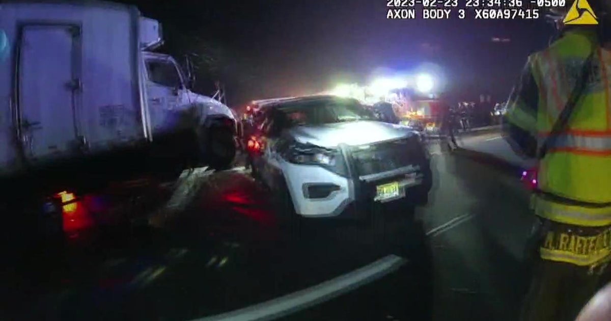 Caught on video Truck demolishes several N.J. State Trooper vehicles