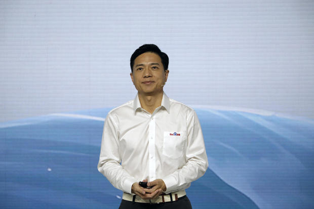 Robin Li, chairman and chief executive officer of Baidu Inc., appears in a launch event for the company's Ernie chatbot in Beijing, China, on March 16, 2023. 