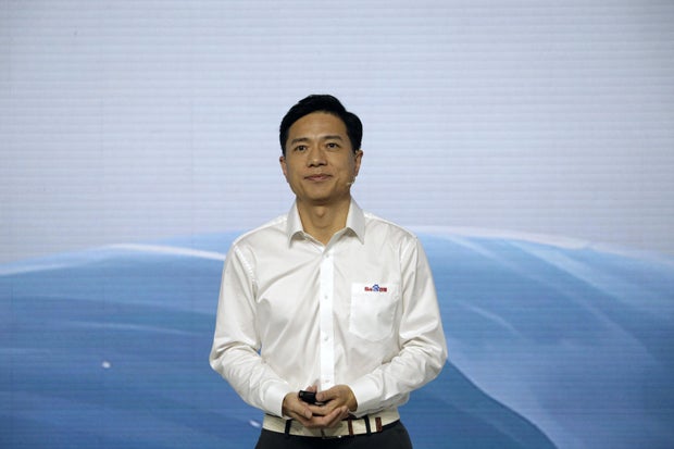 Robin Li, chairman and chief executive officer of Baidu Inc., appears in a launch event for the company's Ernie chatbot in Beijing, China, on March 16, 2023.