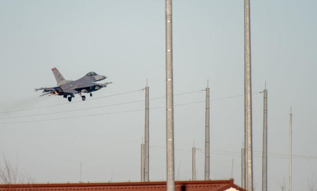 Fighter plane lands on military airfield 