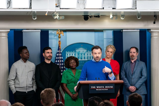 Ted Lasso Cast Join Press Secretary Karine Jean-Pierre for Press Breifing 