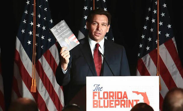 Gov. Ron DeSantis speaks about his book "The Courage to Be Free: Florida's Blueprint for America's Revival" in Doral, Florida, on Wednesday, March 1, 2023.  