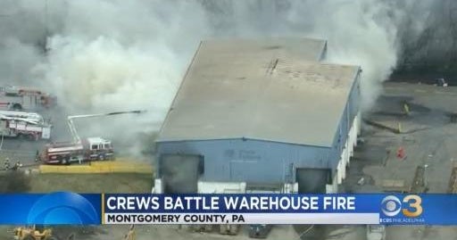 Crews battle warehouse fire in Montgomery County - CBS Philadelphia