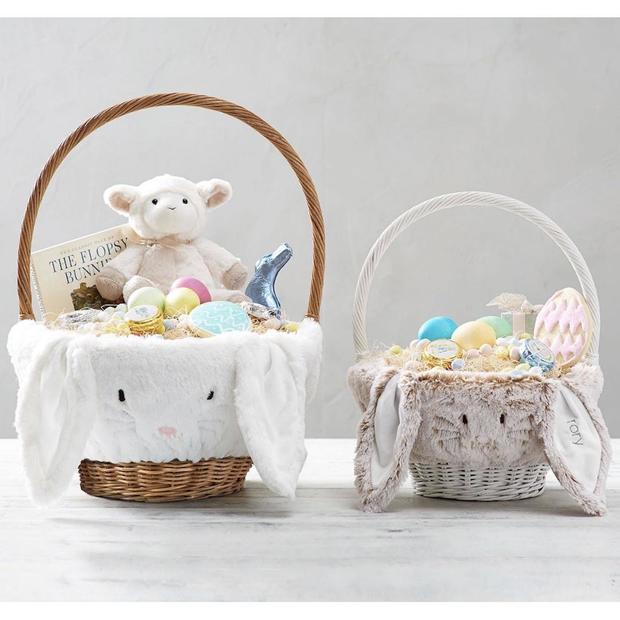 Easter basket liners with long ears made of fur rabbit 