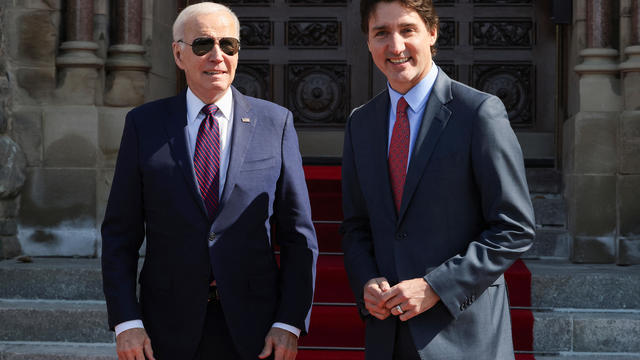 U.S. President Joe Biden is greeted by Canada's Prime Minister Justin Trudeau on Parliament Hill in Ottawa 