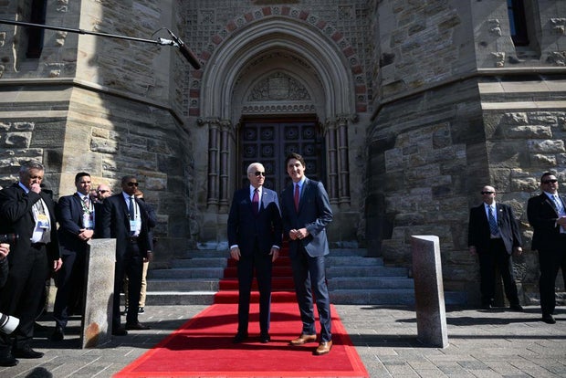 Canada's Prime Minister Justin Trudeau welcomes President Biden at Parliament Hill in Ottawa, Canada, on March 24, 2023.
