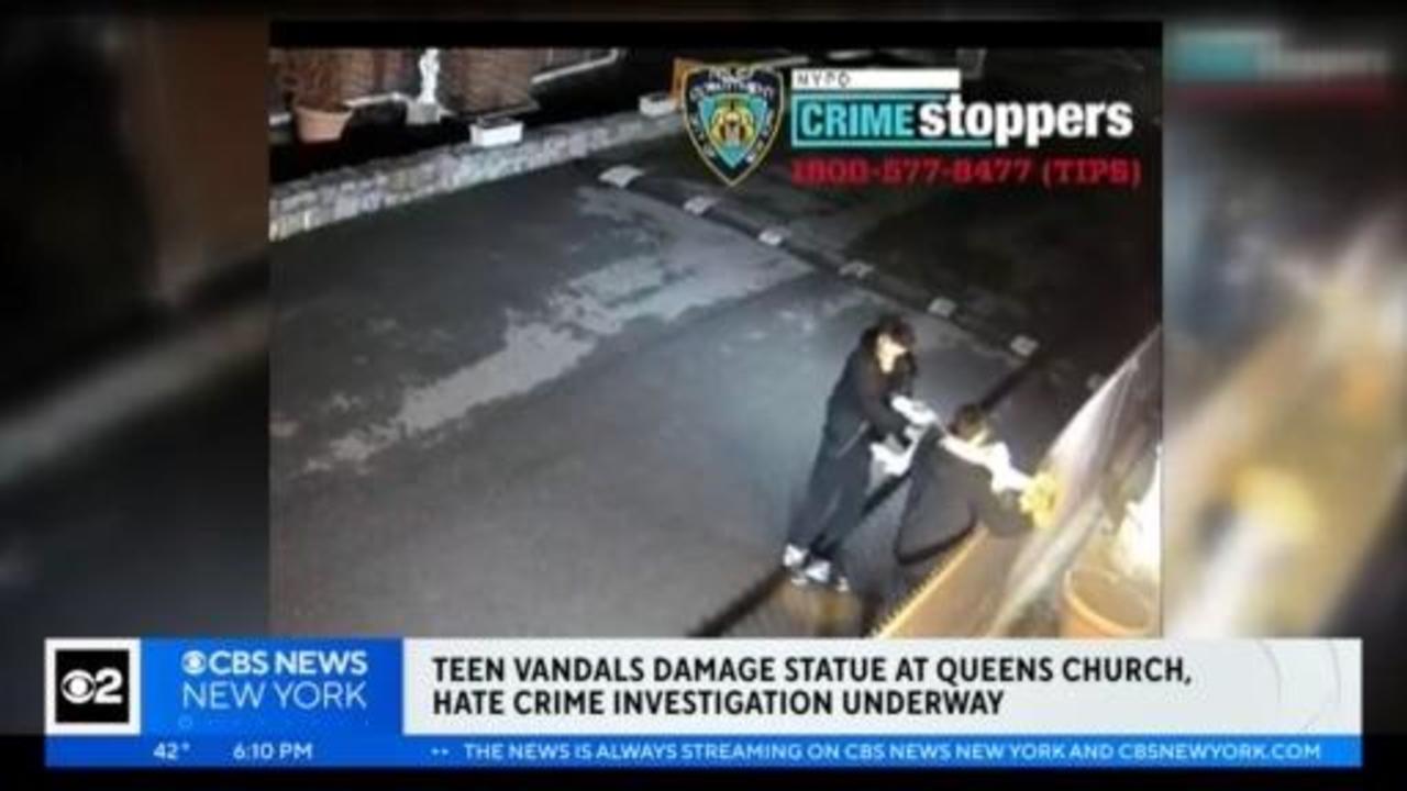 Definitie Hertogin Nadruk Caught on camera: Vandals smash angel statue outside Queens church - CBS  New York