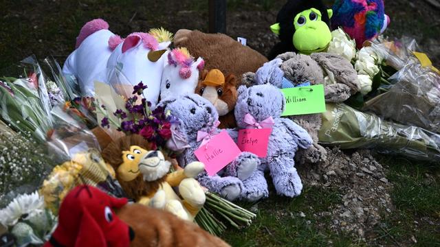 A makeshift memorial for victims is pictured by the Covenant School building at the Covenant Presbyterian Church following a shooting, in Nashville, Tennessee, March 28, 2023. 