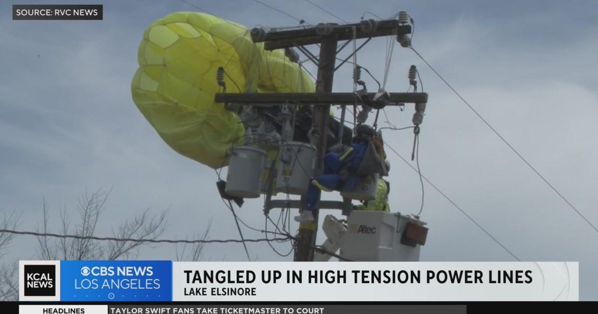 Skydiver gets tangled up in high tension power lines CBS Los Angeles
