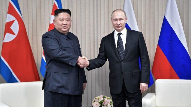Russian President Vladimir Putin meets with North Korean leader Kim Jong Un at the Far Eastern Federal University campus on Russky island in the far-eastern Russian port of Vladivostok on April 25, 2019. 