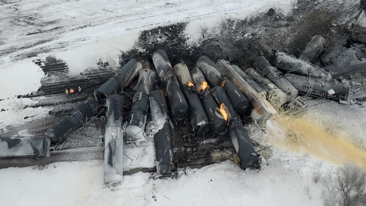 BNSF train carrying ethanol and corn syrup derailed and caught fire in the west-central Minnesota town of Raymond 