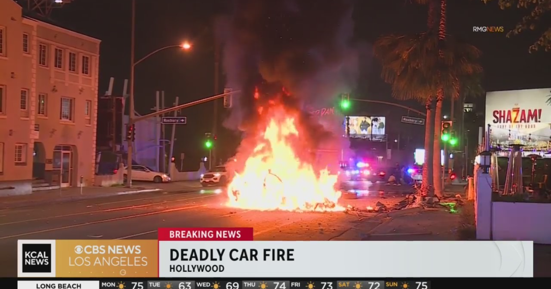 One dead, 3 hospitalized in West Hollywood fiery crash - CBS Los Angeles