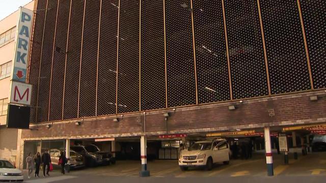 The exterior of a parking garage in Midtown Manhattan. 