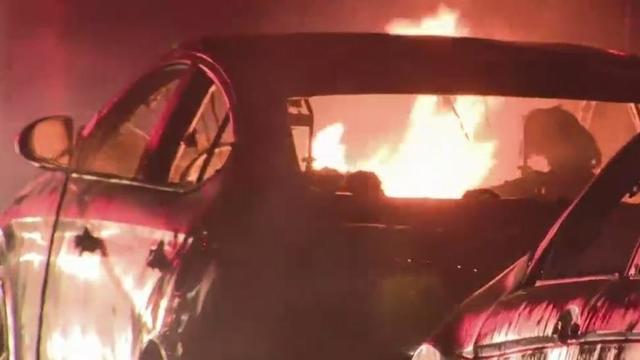 Several cars catch on fire in North Philly after strong winds knock down power lines 