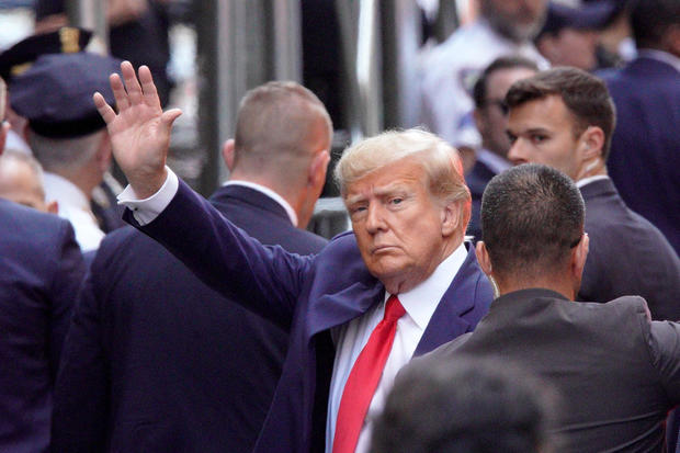 Former President Donald Trump arrives at Manhattan Criminal Courthouse in New York City on April 4, 2023. 