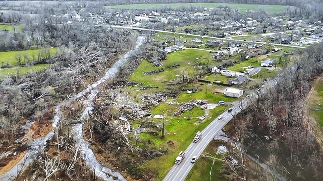 An image distributed by the Missouri State Highway Patrol shows tornado damage April 5, 2023. 