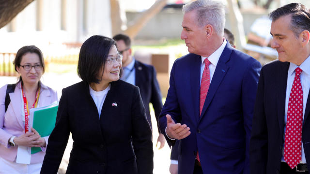 Taiwanese President Tsai Ing-wen meets House Speaker Kevin McCarthy at the Ronald Reagan Presidential Library in Simi Valley, California, on April 5, 2023. 