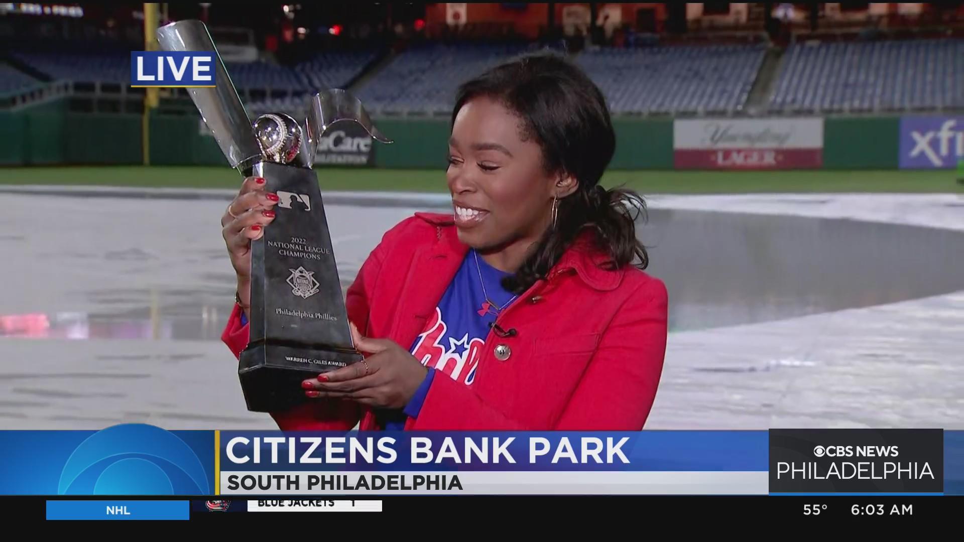 Philadelphia Phillies showing off National League champions trophy