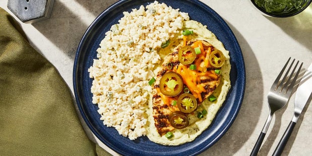 Jalapeño Lime Cheddar Chicken with Spicy Cilantro Cauliflower