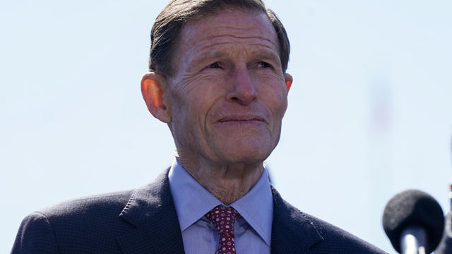 Senator Richard Blumenthal (D-CT) joins airport service workers and union leaders Capitol Hill to urge Congress to pass the Good Jobs For Good Airports Act on March 09, 2023 in Washington, DC. 