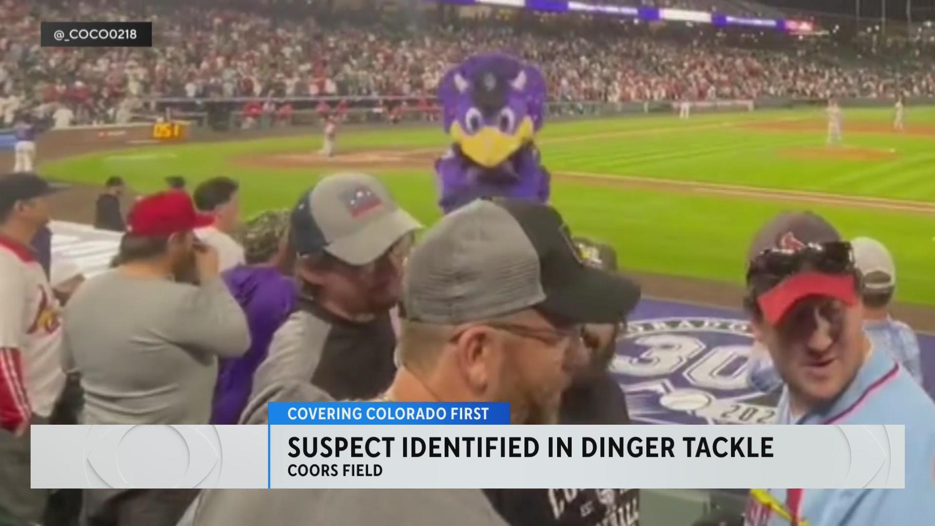 Colorado Rockies mascot Dinger gets tackled by fan