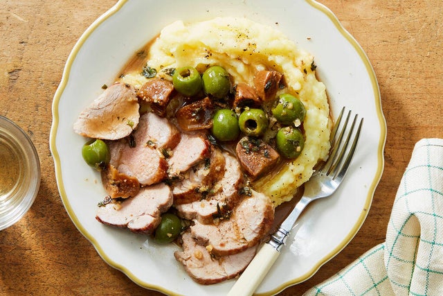 Martha's Classic Pork Tenderloin Marbella with Mashed Potatoes 