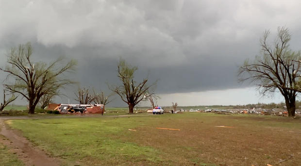 Rain-wrapped tornado in Cole, Oklahoma 