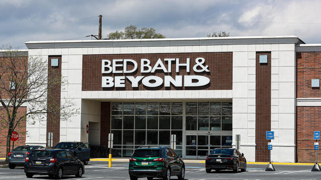 Cars are seen in the parking lot of the Bed Bath & Beyond 