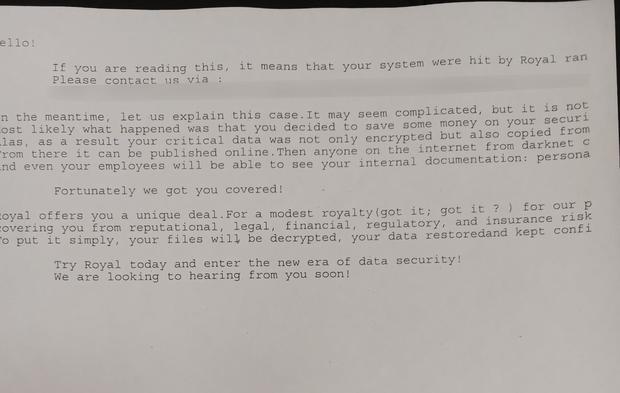 Dallas ransomware attack ransom note 