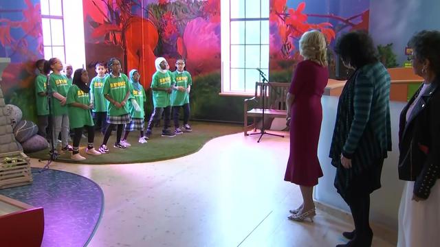 First Lady Dr. Jill Biden and Supreme Court Associate Justice Sonia Sotomayor watch children perform at the Bronx Children's Museum. 