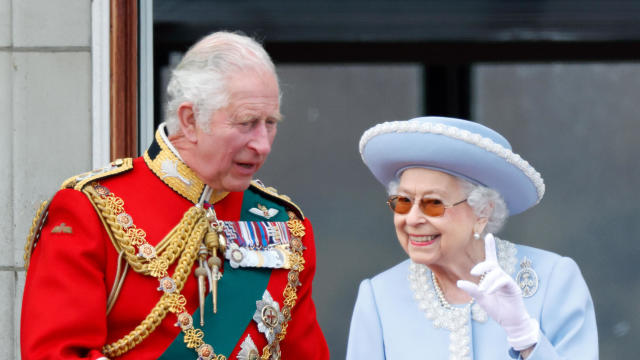 Prince Charles and Queen Elizabeth II on the balcony at Buckingham Palace in 2022 