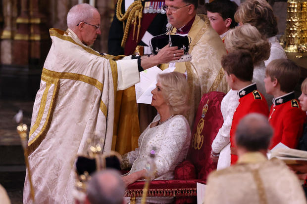 Queen Camilla is crowned during the coronation ceremony 