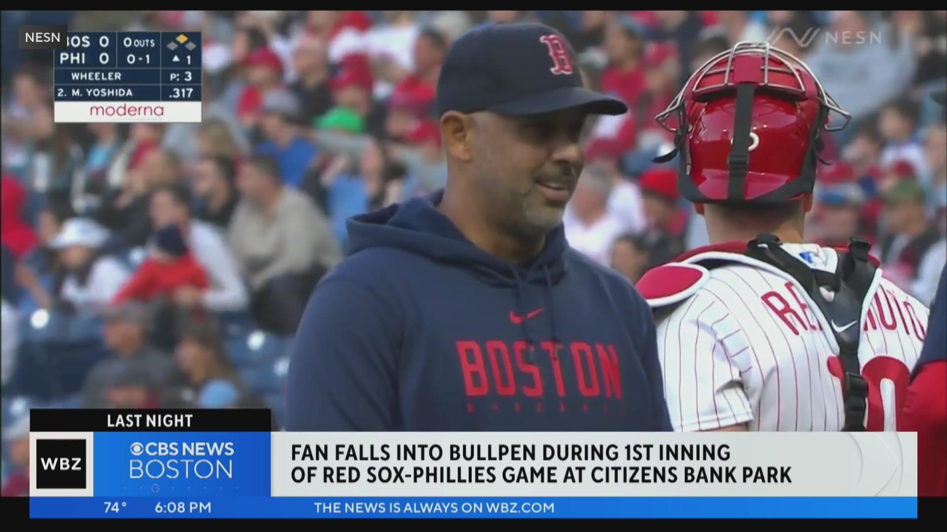 Fan falls into Red Sox bullpen at Citizens Bank Park - AS USA