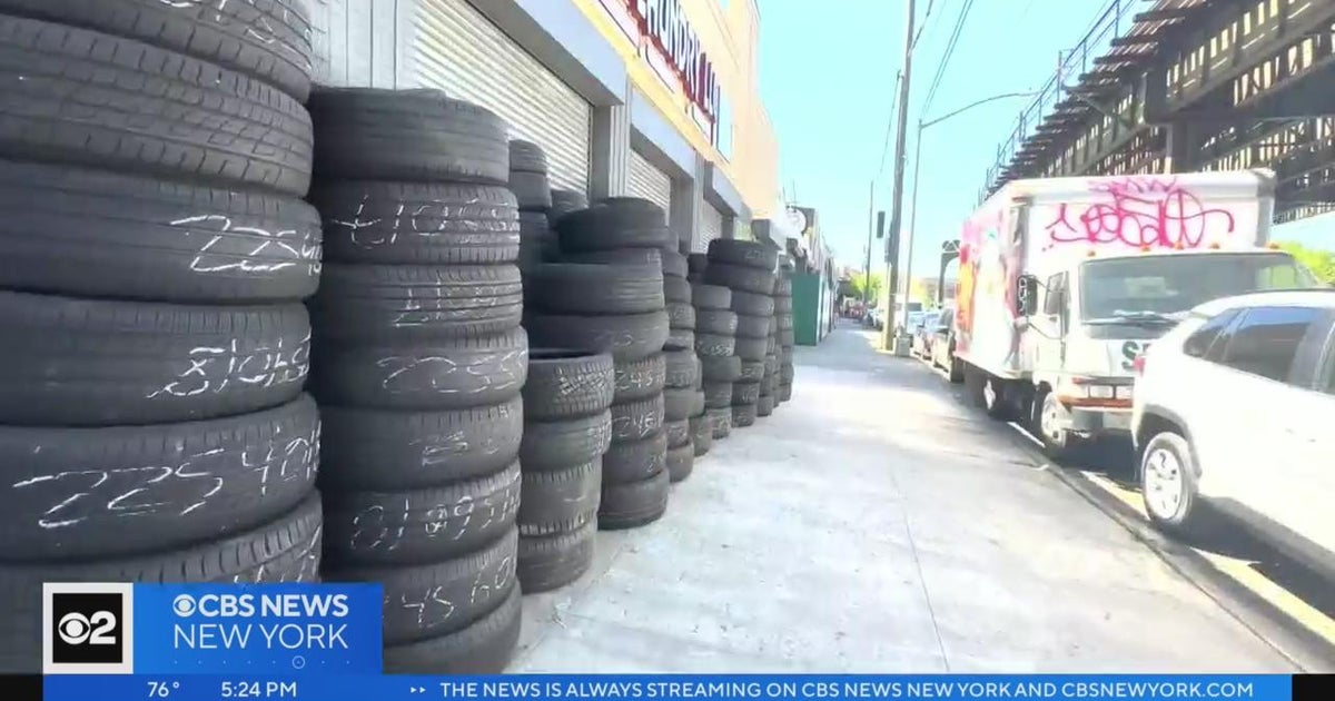 Stacks of tires blocking sidewalks in the Bronx CBS New York