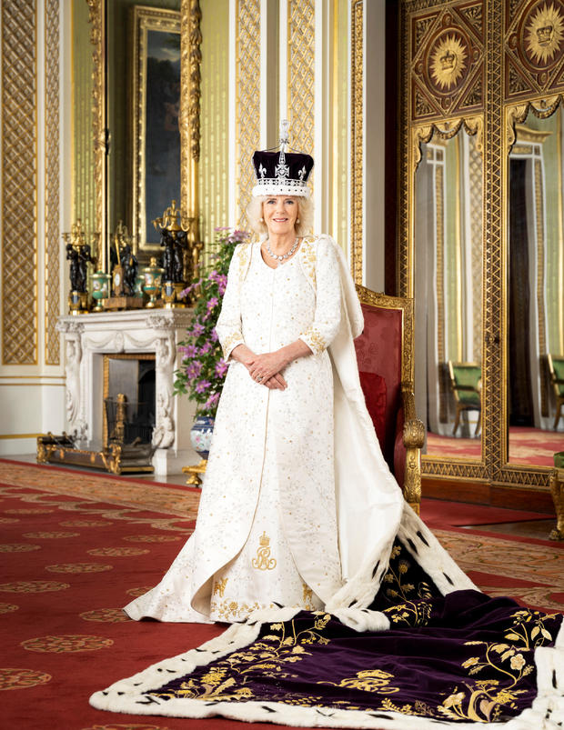 Queen Camilla's official coronation photo, wearing Queen Mary's Crown 